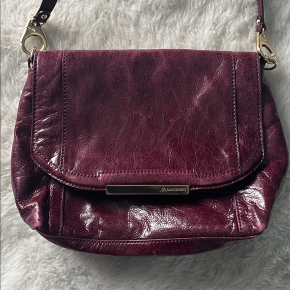 B Makowsky cranberry wine glazed leather Shoulder Bag with gold detail - Picture 3 of 16